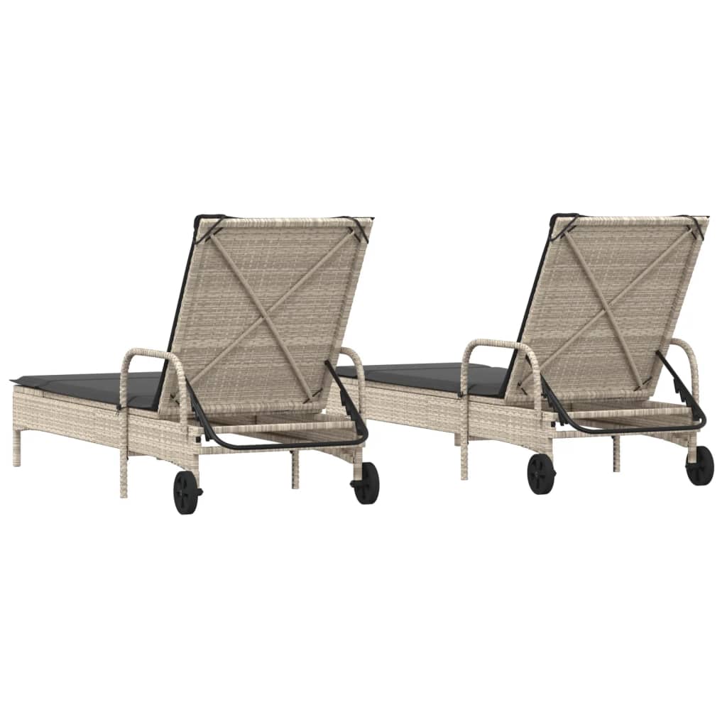 Sun lounger with cushions 2 pcs PE rattan light grey