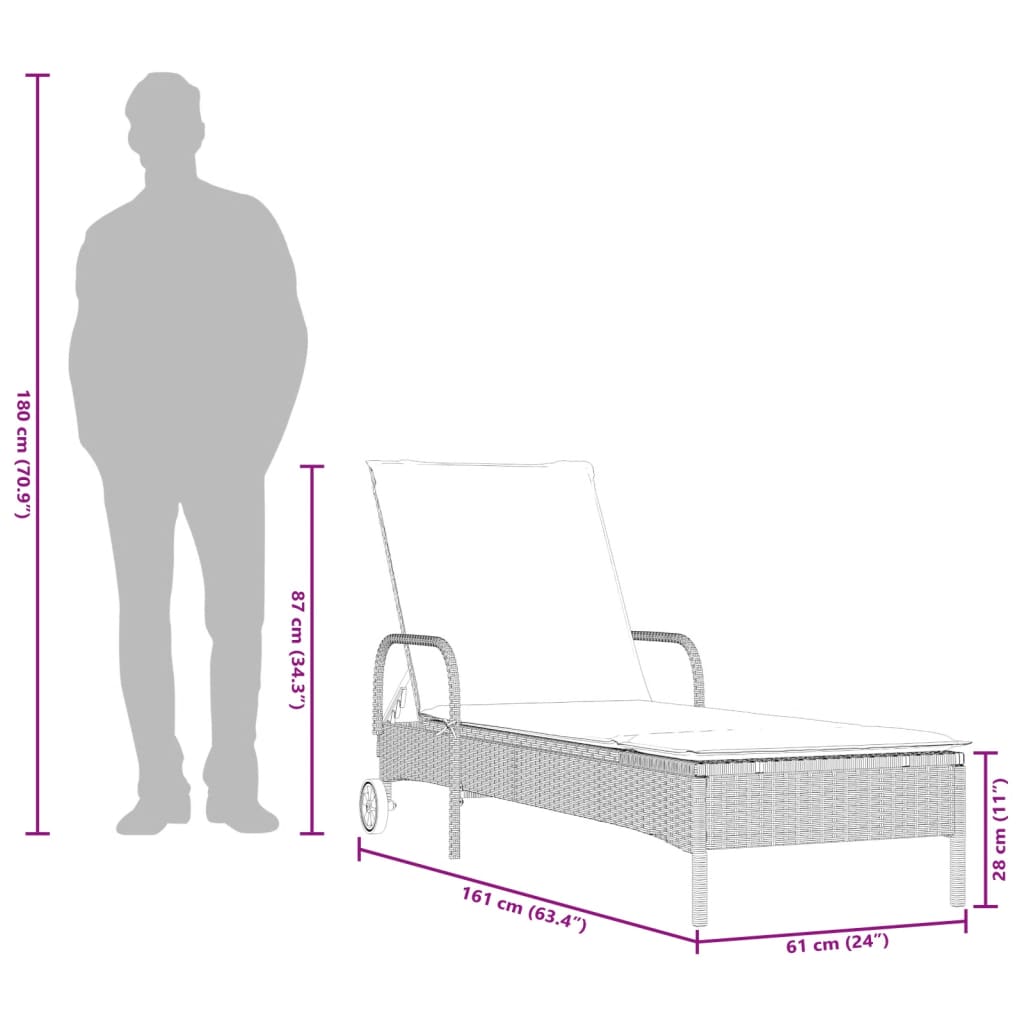Sun lounger with cushions 2 pcs PE rattan light grey
