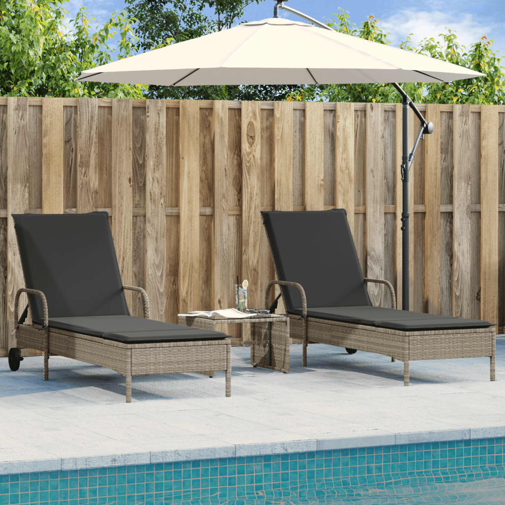 Sun lounger with cushions 2 pcs PE rattan light grey