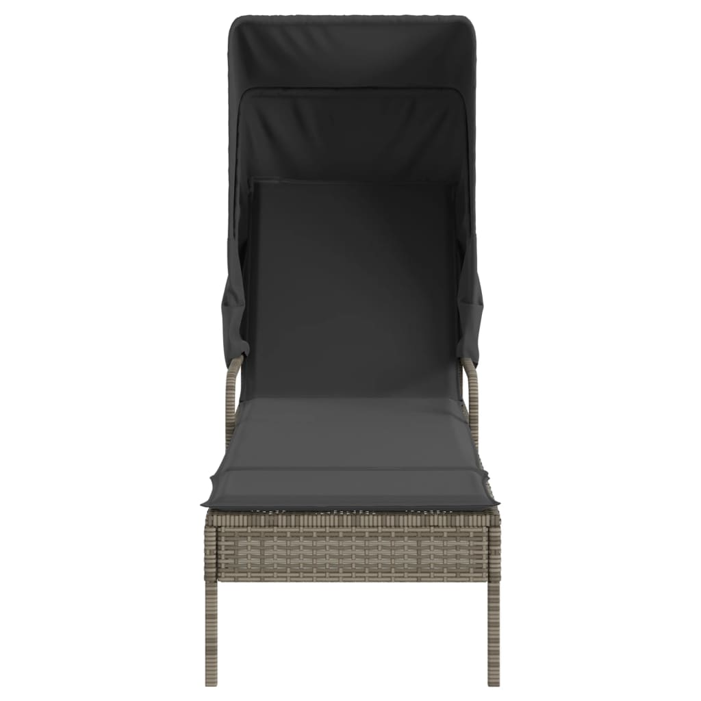 Sun loungers with canopies and table 2 pcs PE rattan grey