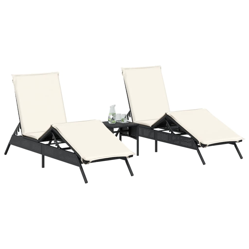 Espreguiçadeiras com almofadões 2 pcs vime PE preto