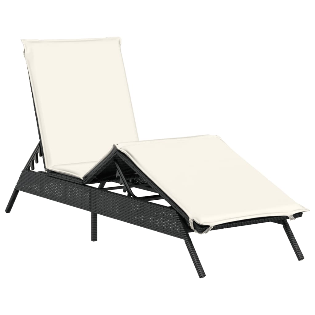Espreguiçadeiras com almofadões 2 pcs vime PE preto