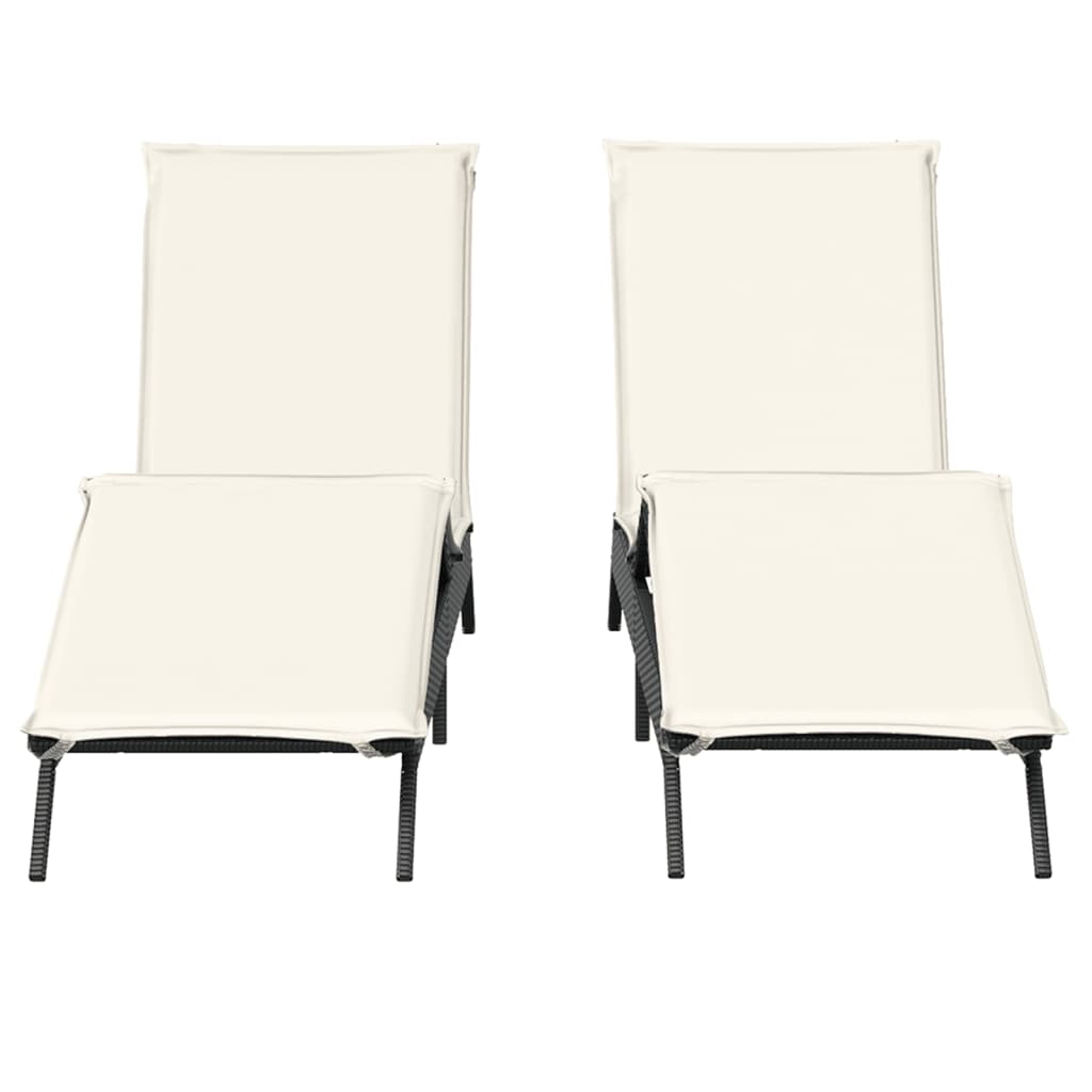 Espreguiçadeiras com almofadões 2 pcs vime PE preto