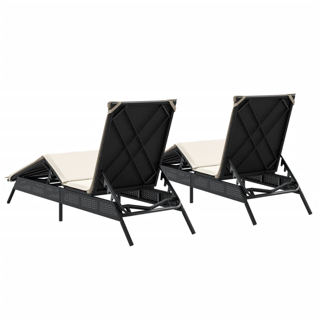 Espreguiçadeiras com almofadões 2 pcs vime PE preto
