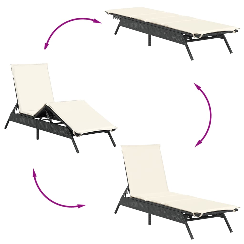 Espreguiçadeiras com almofadões 2 pcs vime PE preto