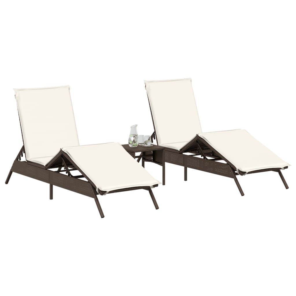 Sun loungers with cushions 2 pcs PE rattan brown