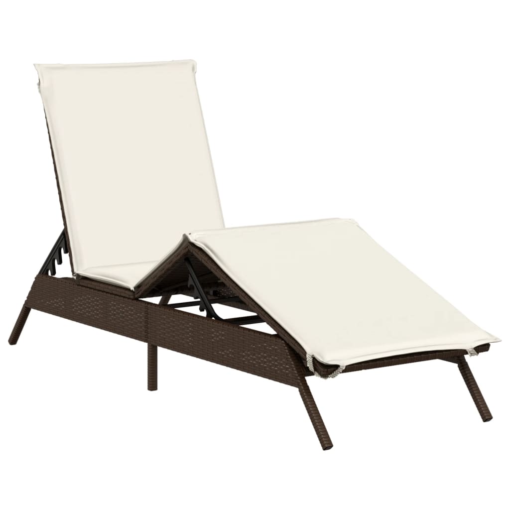 Sun loungers with cushions 2 pcs PE rattan brown