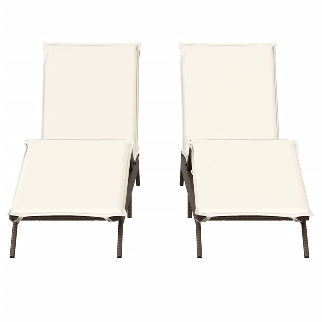Sun loungers with cushions 2 pcs PE rattan brown