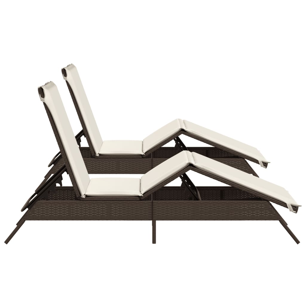 Sun loungers with cushions 2 pcs PE rattan brown