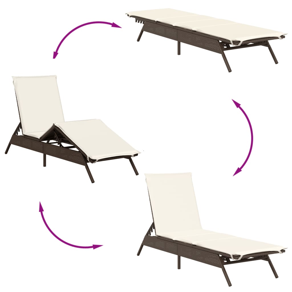 Sun loungers with cushions 2 pcs PE rattan brown
