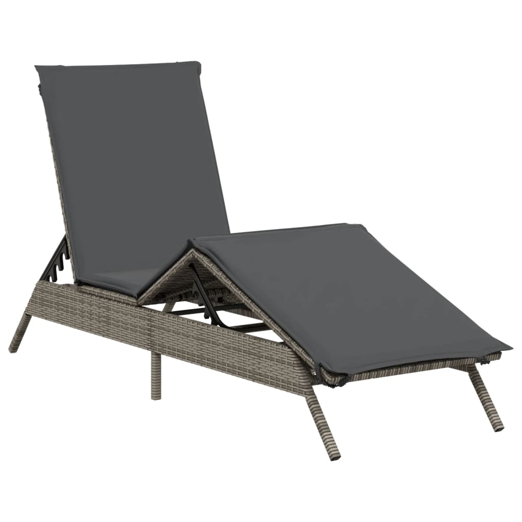 Sun loungers with cushions 2 pcs PE rattan grey