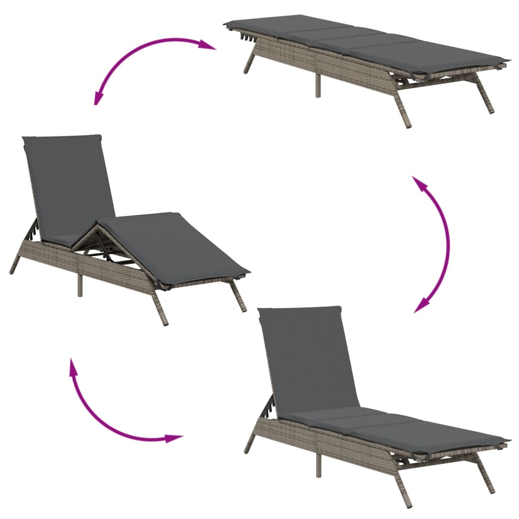 Sun loungers with cushions 2 pcs PE rattan grey