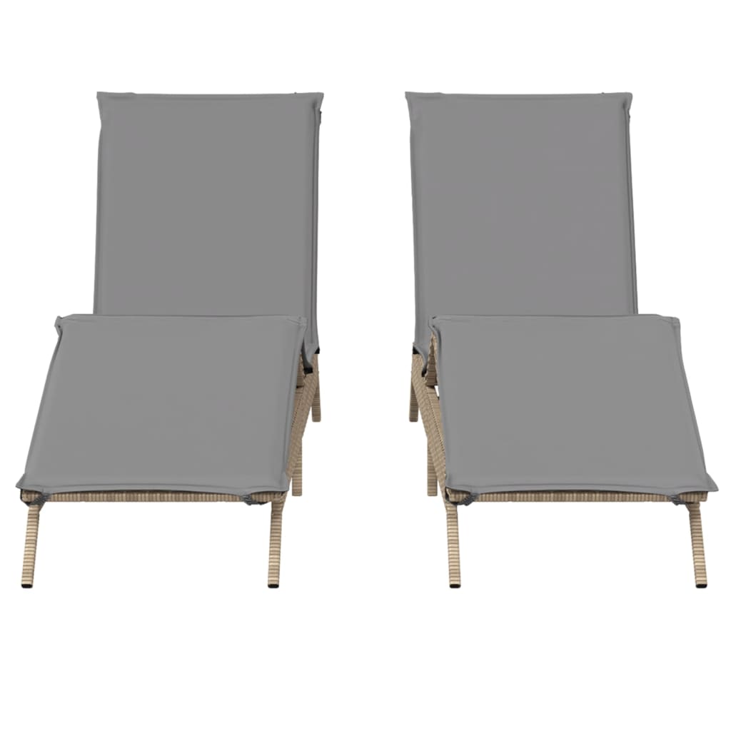 Espreguiçadeiras com almofadões 2 pcs vime PE bege