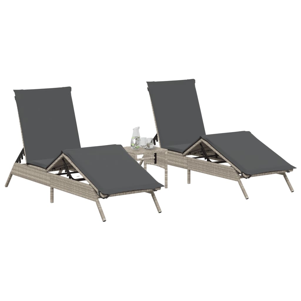 Sun lounger with cushions 2 pcs PE rattan light grey