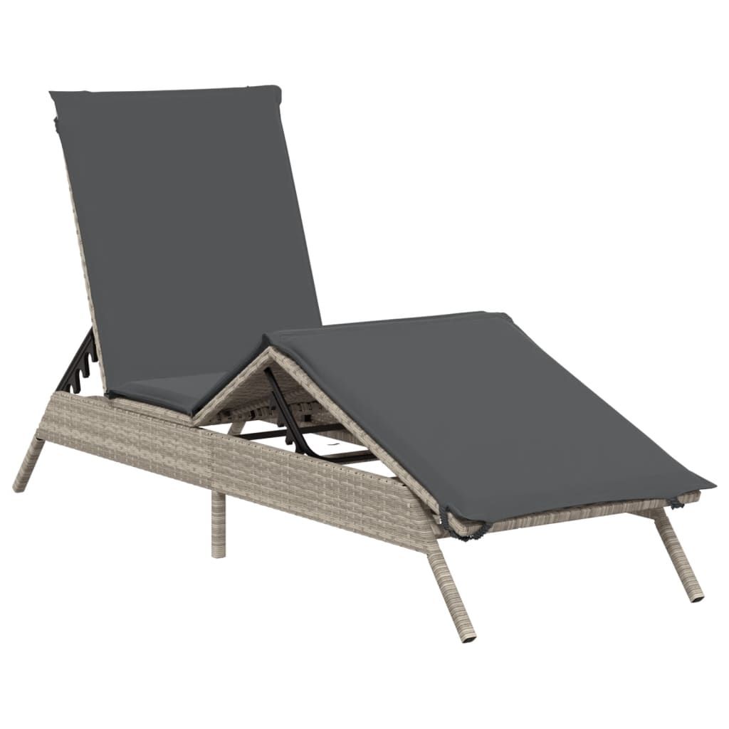 Sun lounger with cushions 2 pcs PE rattan light grey
