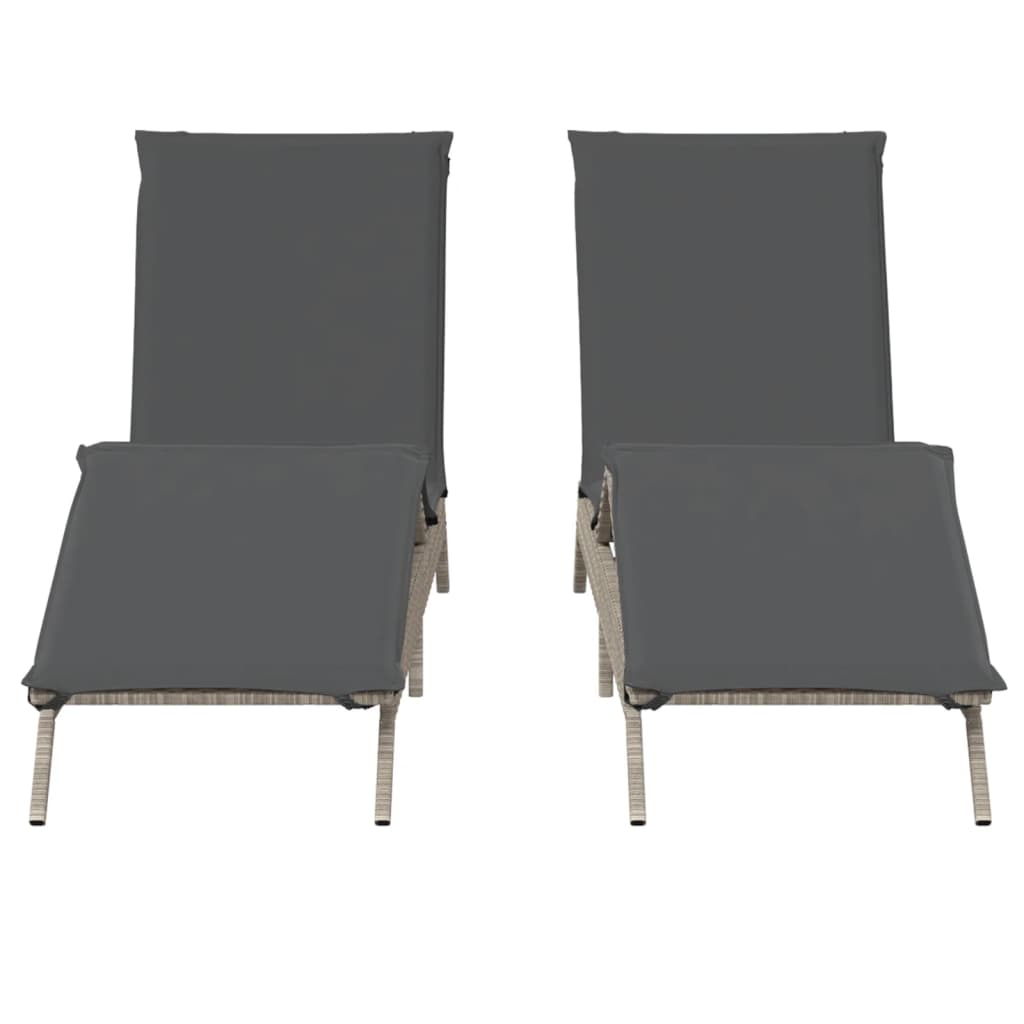 Sun lounger with cushions 2 pcs PE rattan light grey
