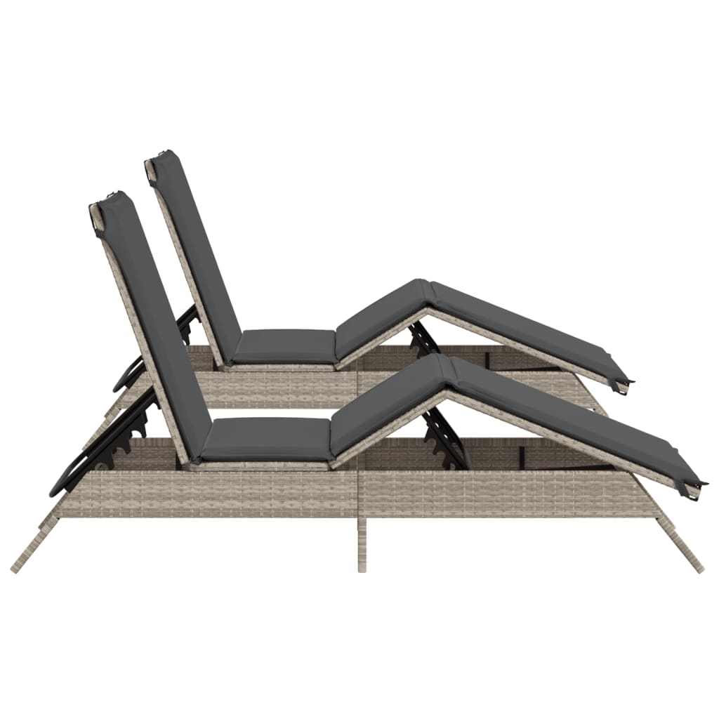 Sun lounger with cushions 2 pcs PE rattan light grey