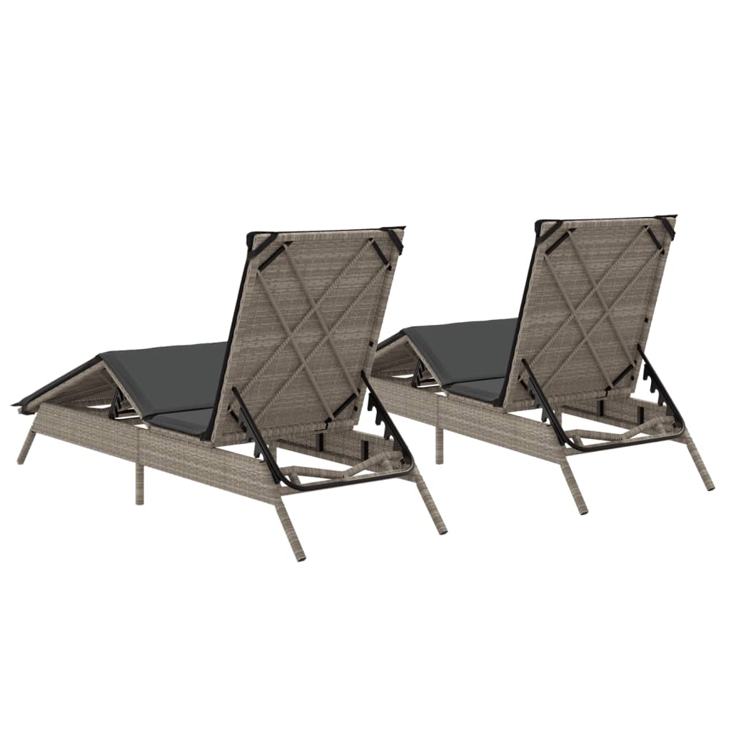 Sun lounger with cushions 2 pcs PE rattan light grey