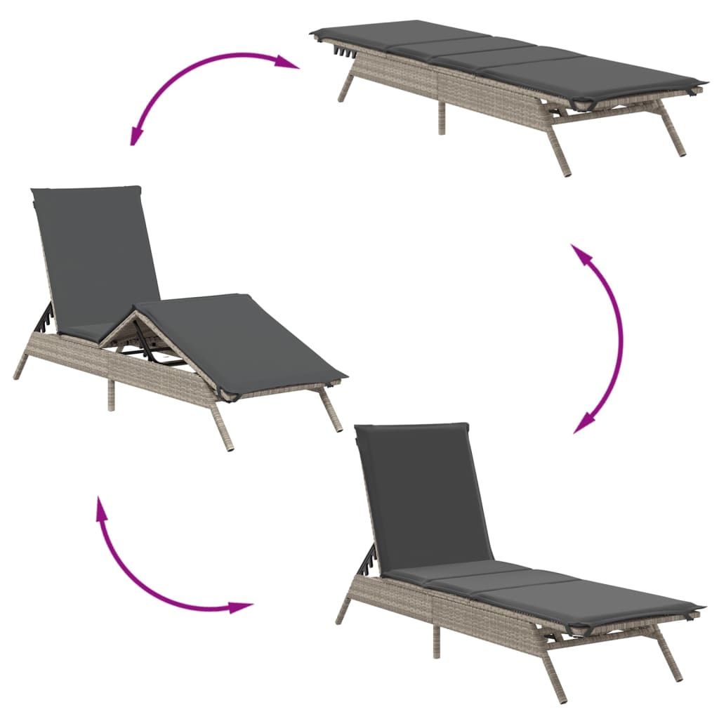 Sun lounger with cushions 2 pcs PE rattan light grey
