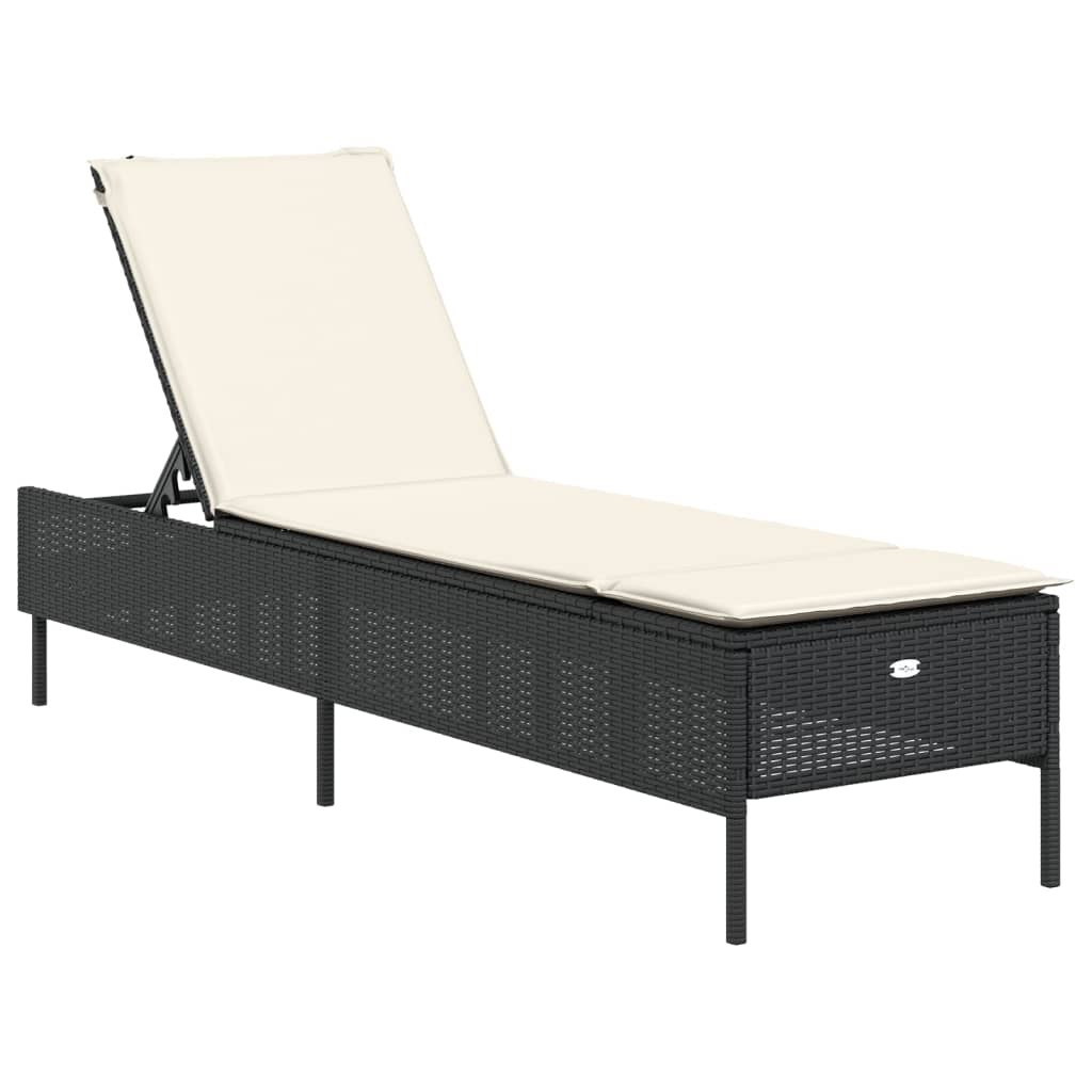 Sun loungers with cushions 2 pcs black poly rattan