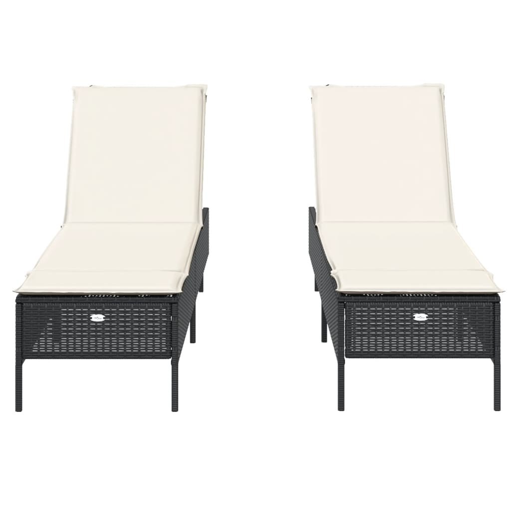 Sun loungers with cushions 2 pcs black poly rattan