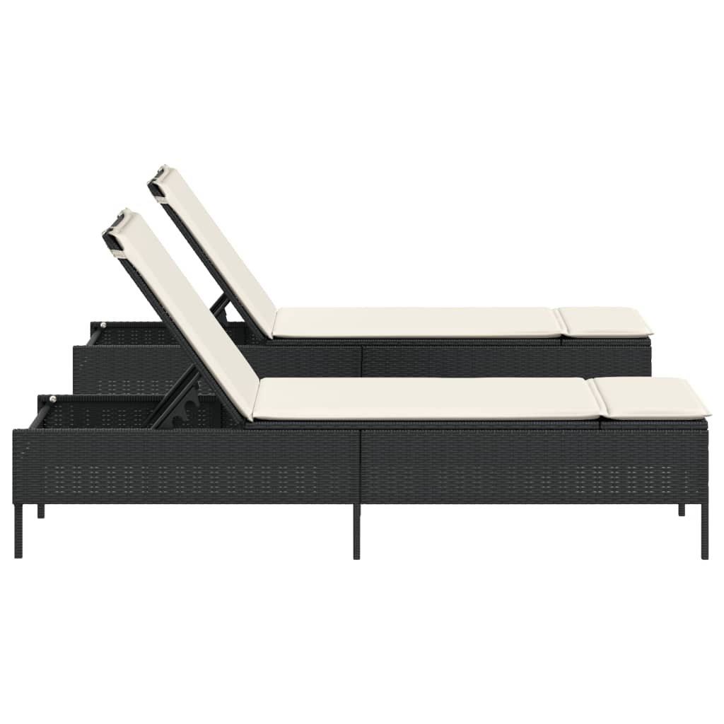 Sun loungers with cushions 2 pcs black poly rattan