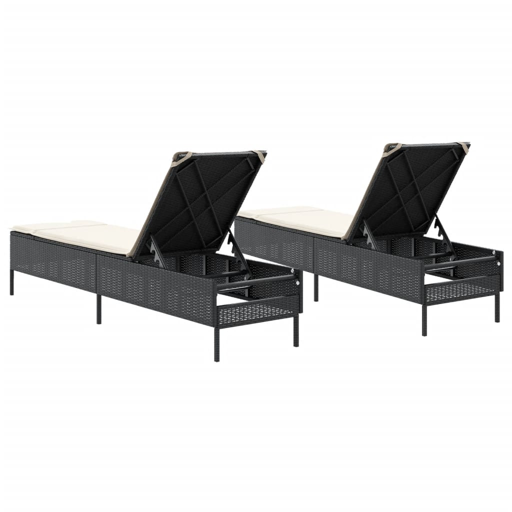Sun loungers with cushions 2 pcs black poly rattan