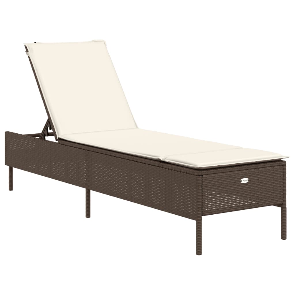 Sun loungers with cushions 2 pcs PE rattan brown