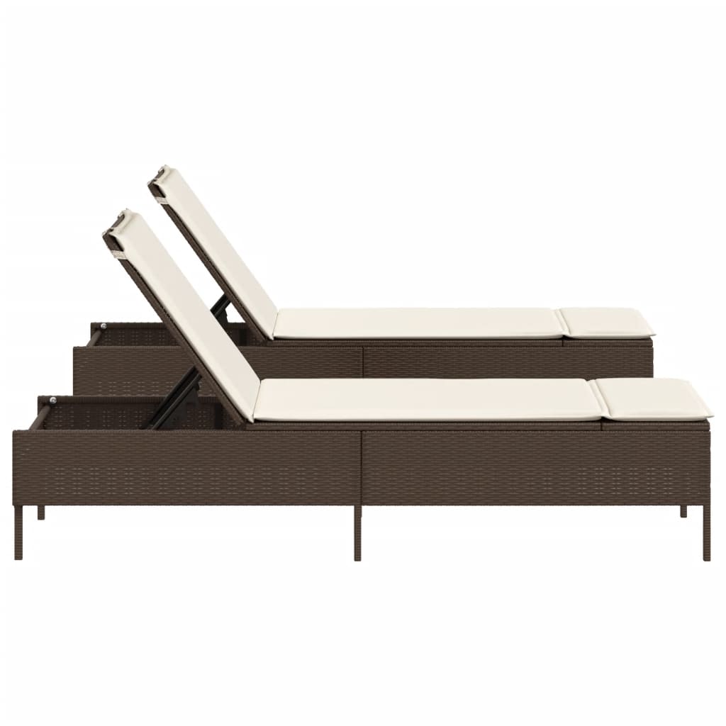Sun loungers with cushions 2 pcs PE rattan brown