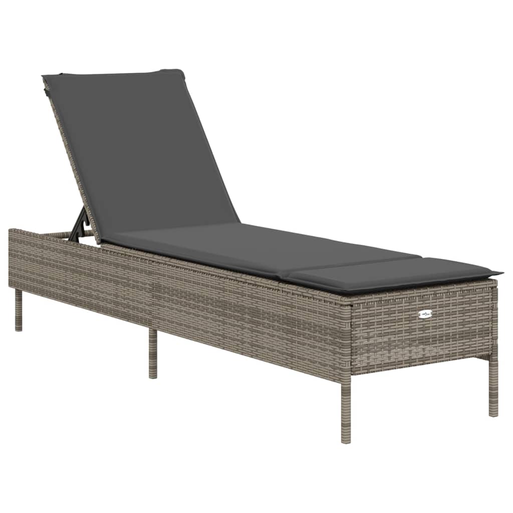 Sun loungers with cushions 2 pcs PE rattan grey