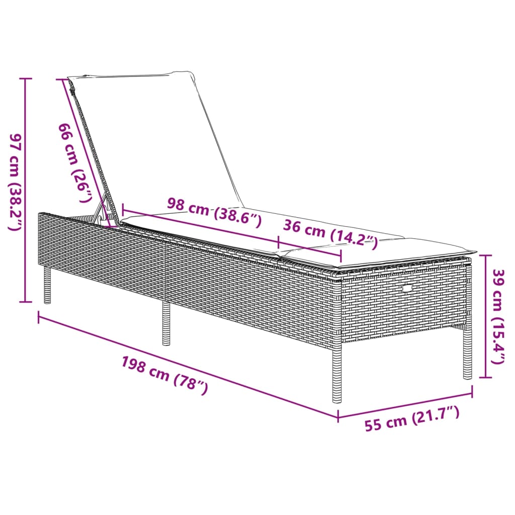 Sun loungers with cushions 2 pcs PE rattan grey
