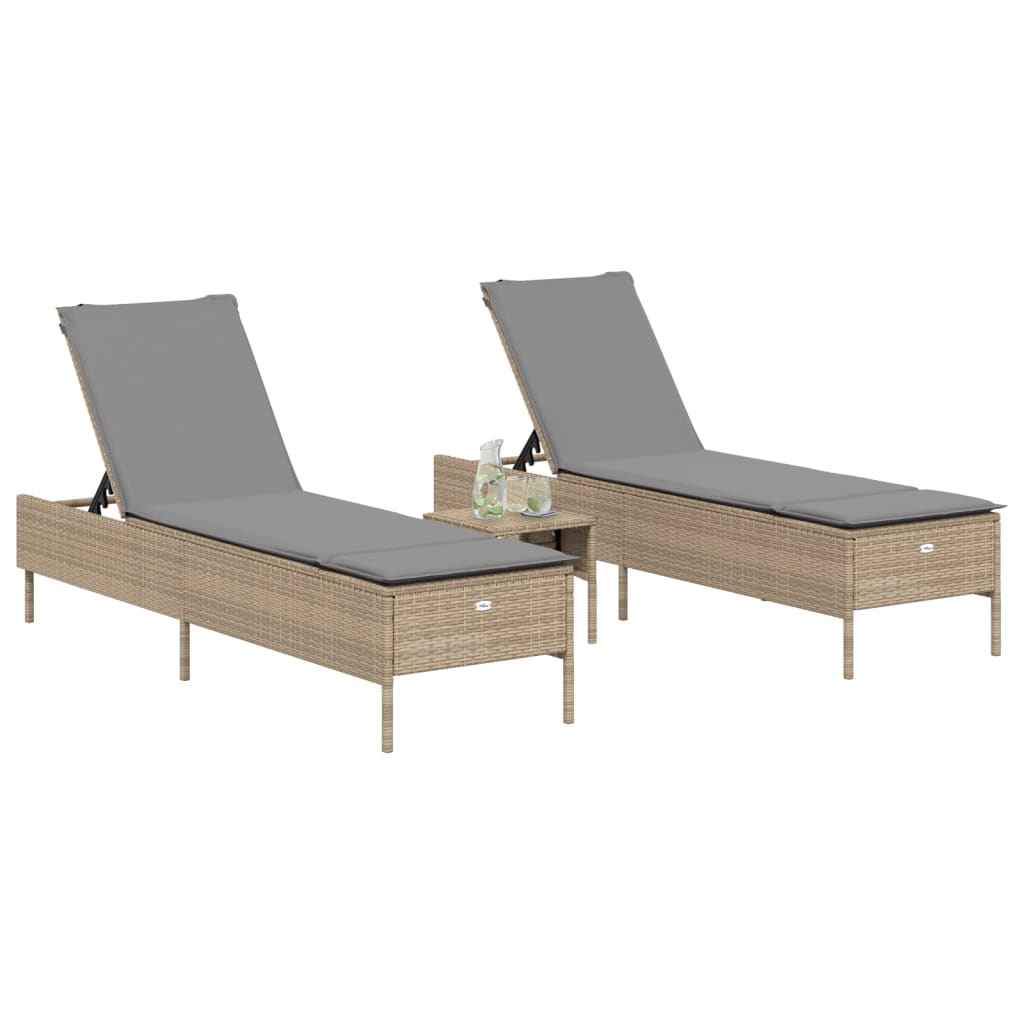 Sun loungers with cushions 2 pcs PE rattan beige