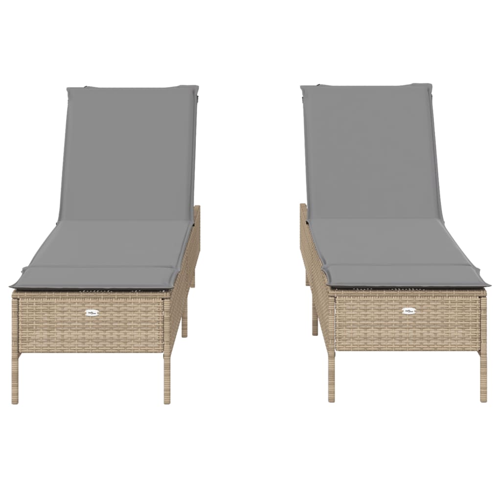 Sun loungers with cushions 2 pcs PE rattan beige