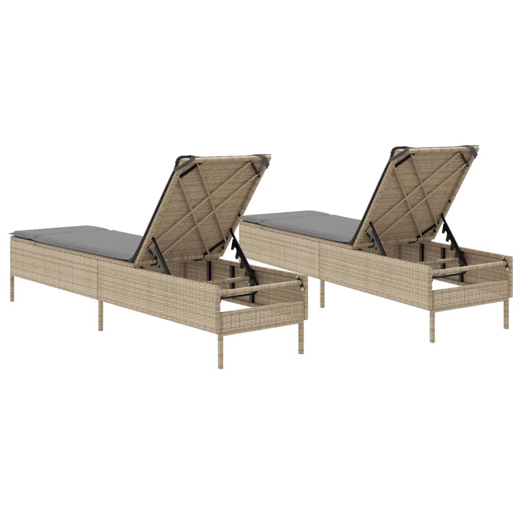 Sun loungers with cushions 2 pcs PE rattan beige