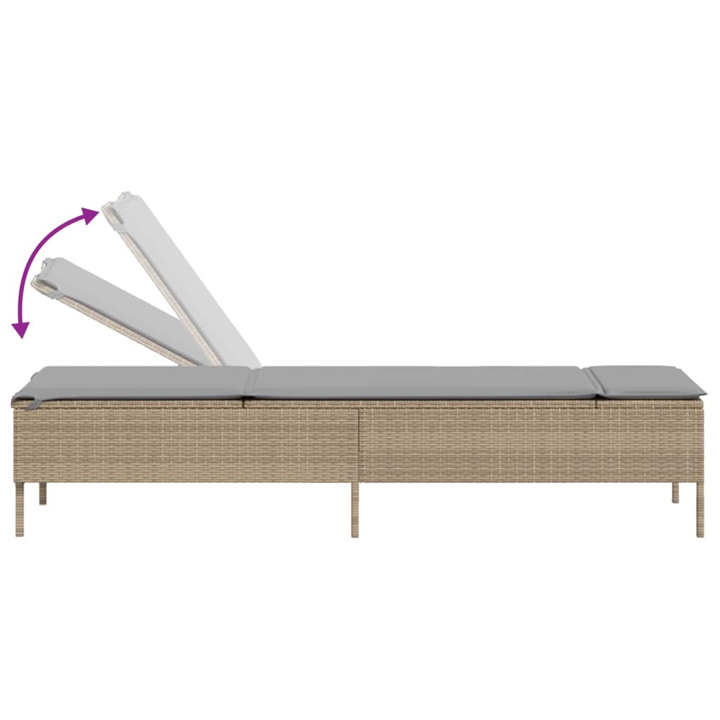 Sun loungers with cushions 2 pcs PE rattan beige