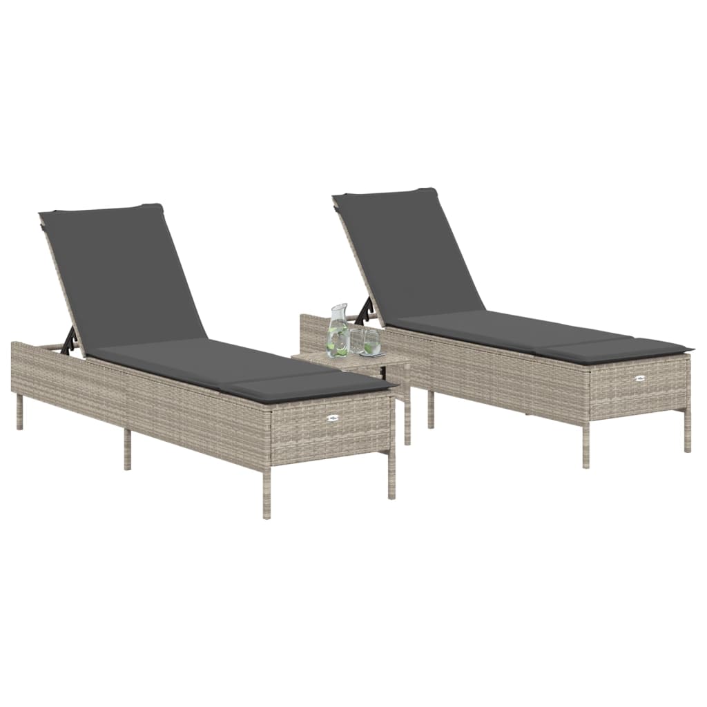 Sun lounger with cushions 2 pcs PE rattan light grey