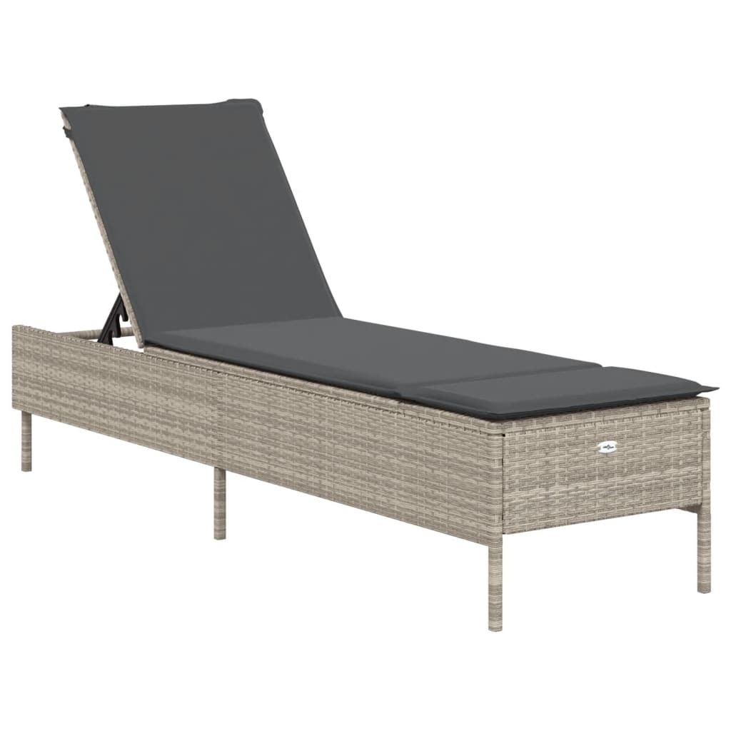 Sun lounger with cushions 2 pcs PE rattan light grey