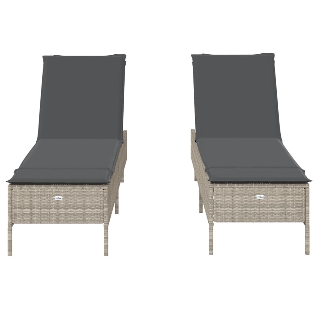 Sun lounger with cushions 2 pcs PE rattan light grey