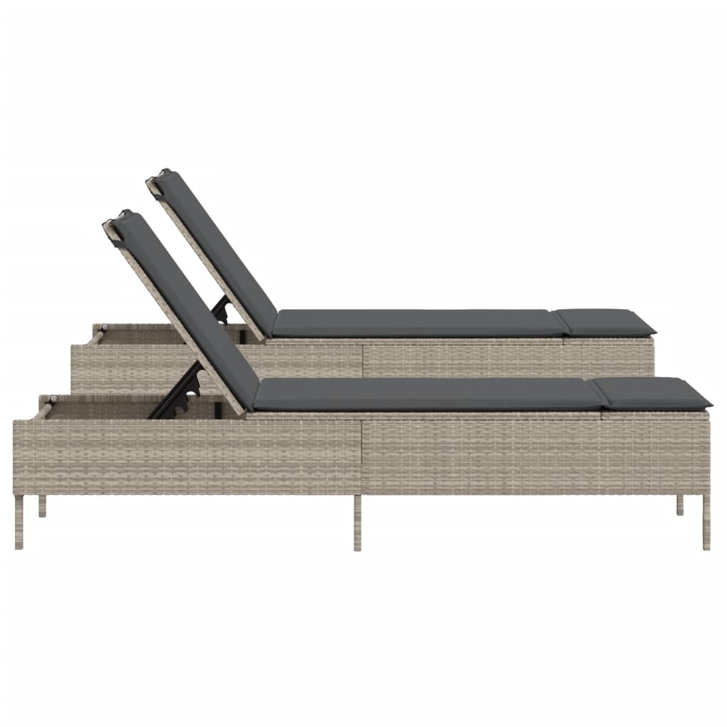 Sun lounger with cushions 2 pcs PE rattan light grey