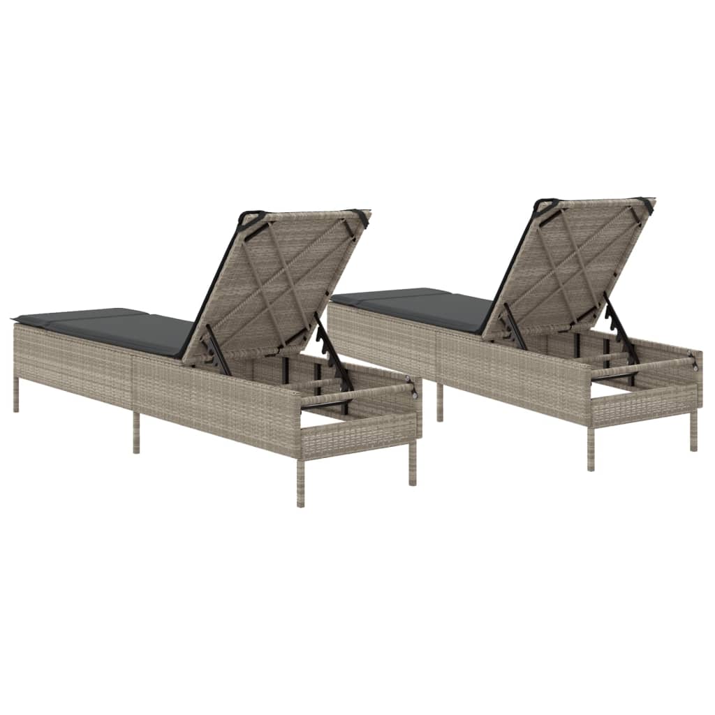 Sun lounger with cushions 2 pcs PE rattan light grey
