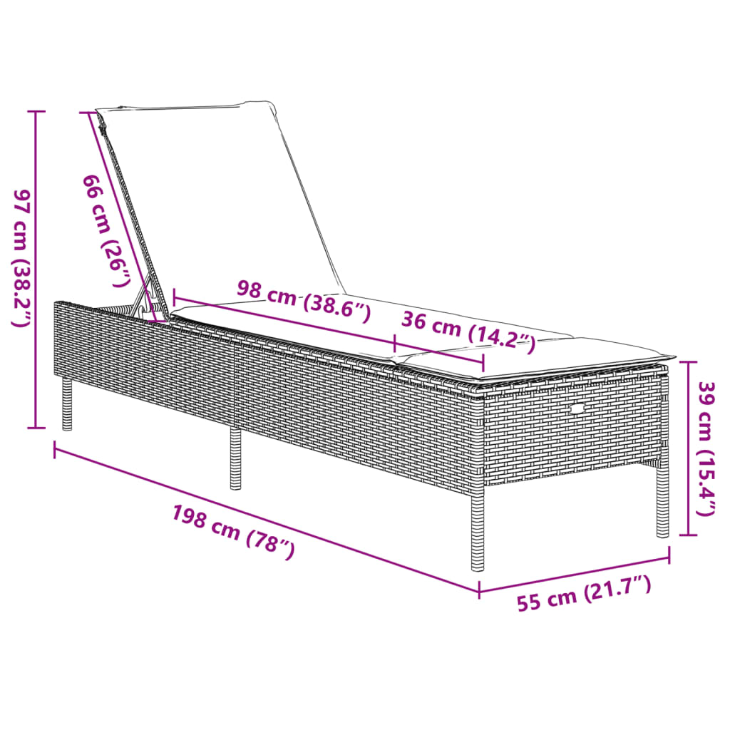 Sun lounger with cushions 2 pcs PE rattan light grey