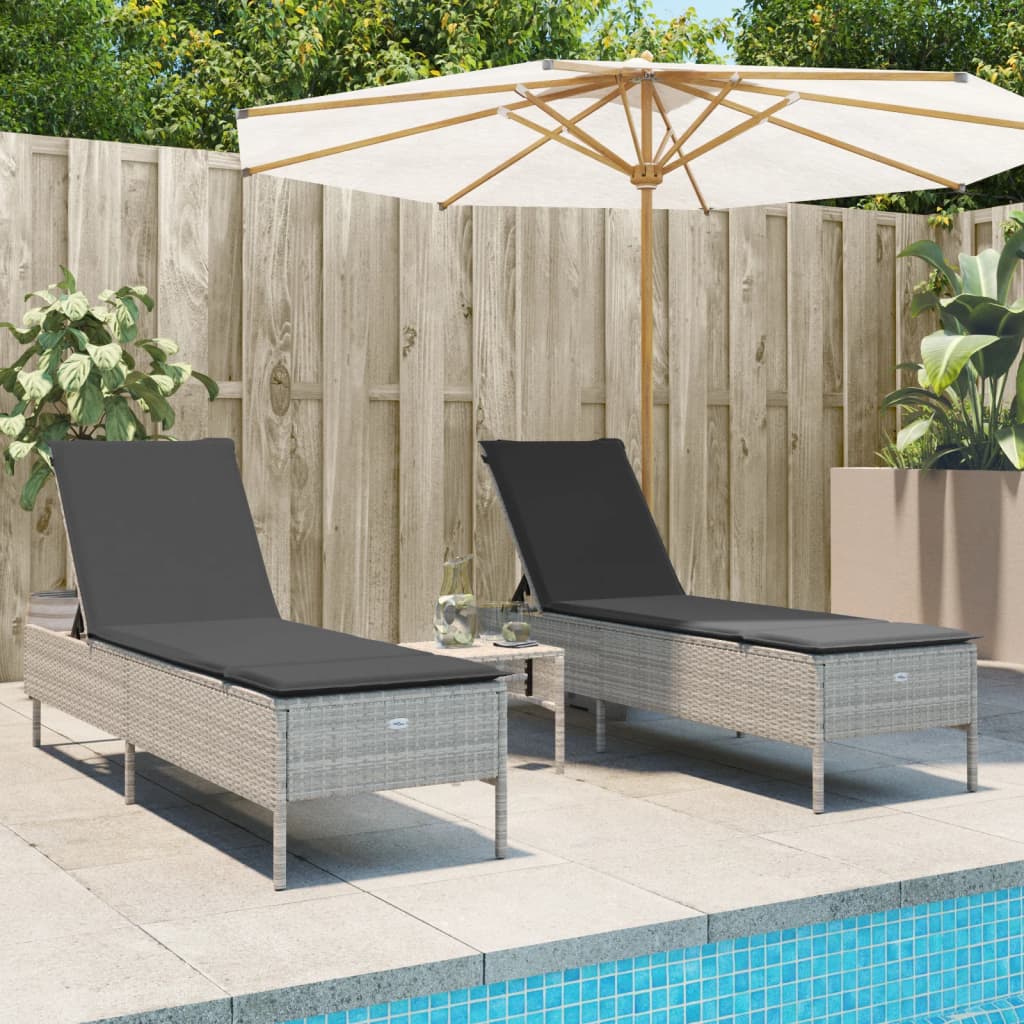 Sun lounger with cushions 2 pcs PE rattan light grey