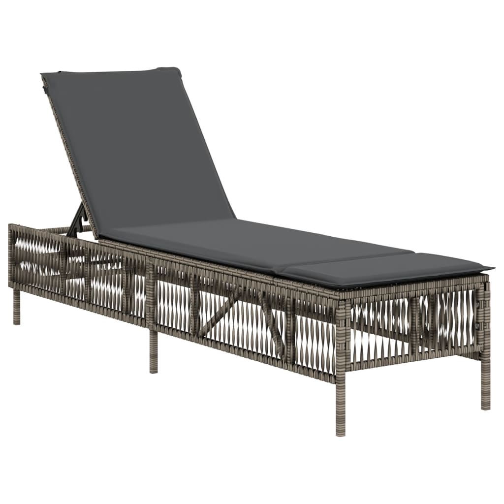Sun loungers with cushions 2 pcs PE rattan grey