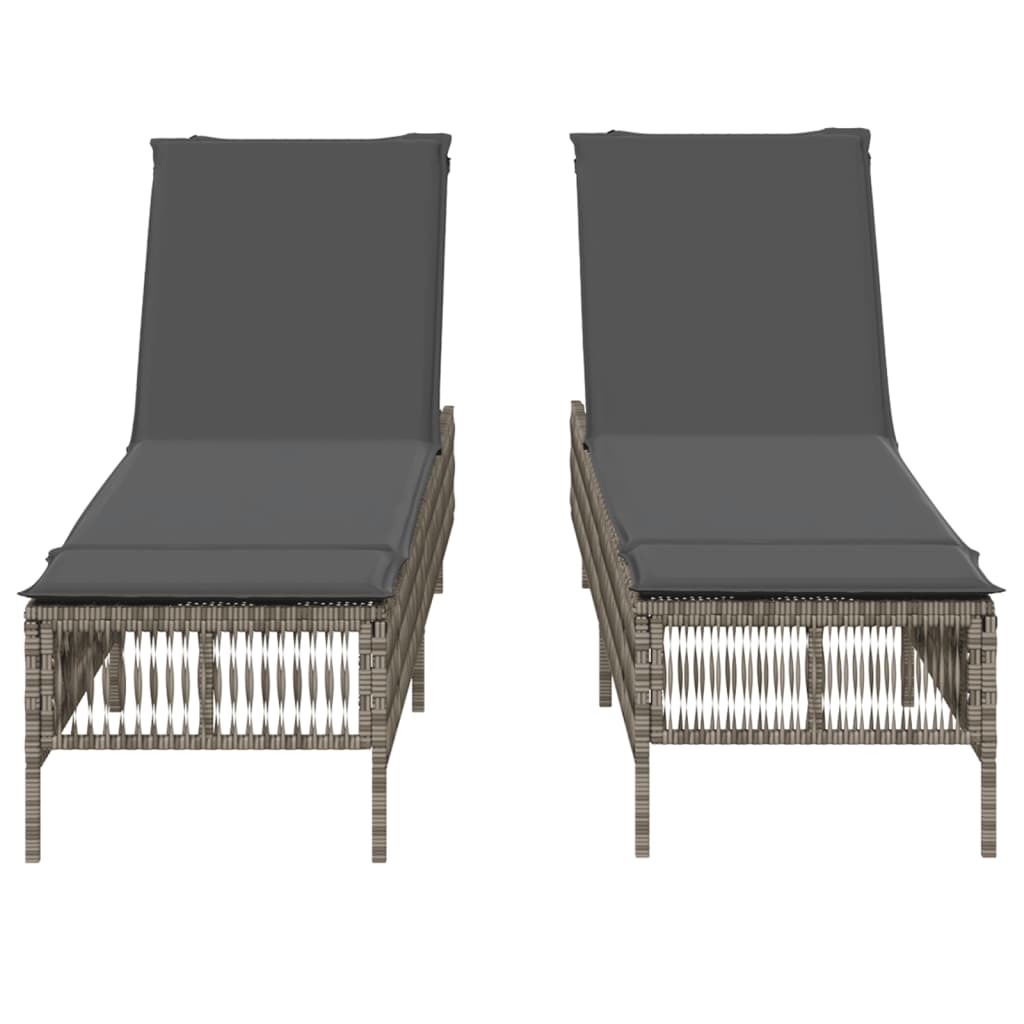 Sun loungers with cushions 2 pcs PE rattan grey