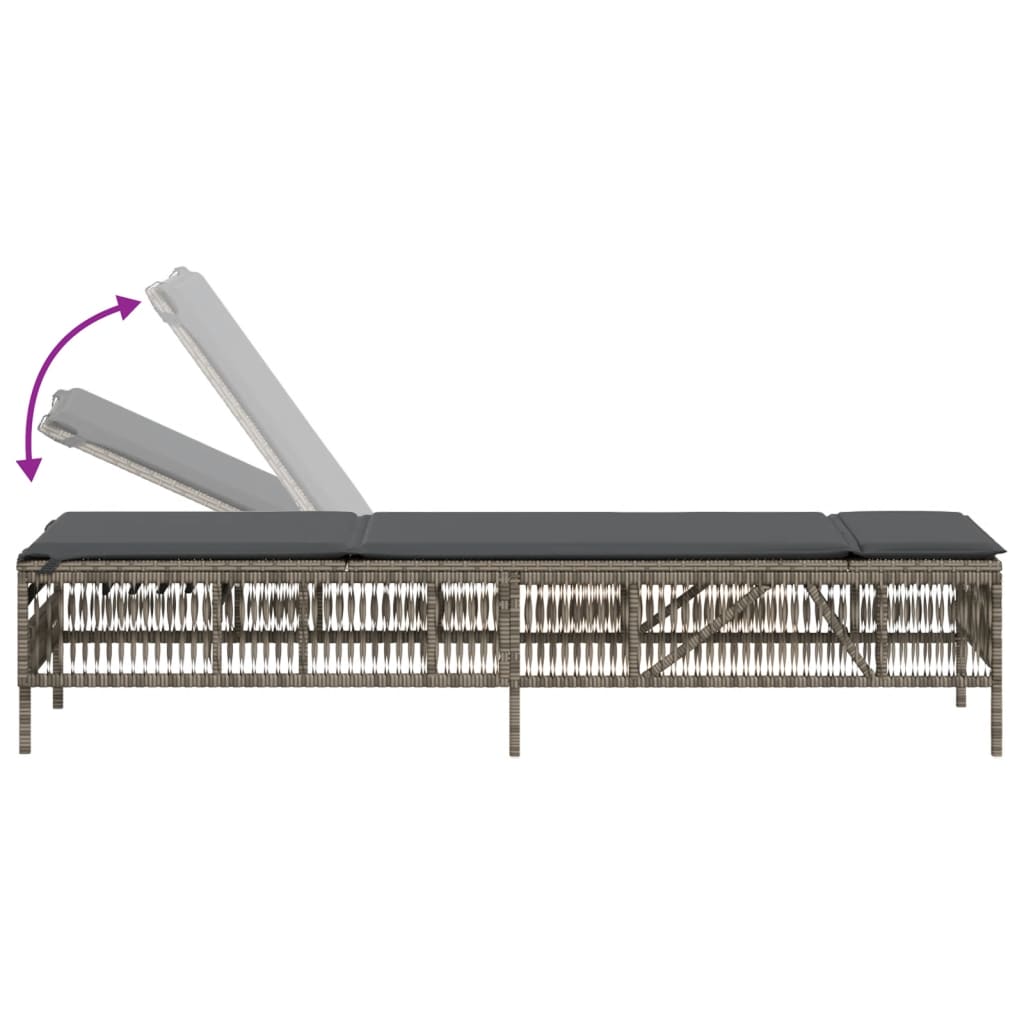 Sun loungers with cushions 2 pcs PE rattan grey