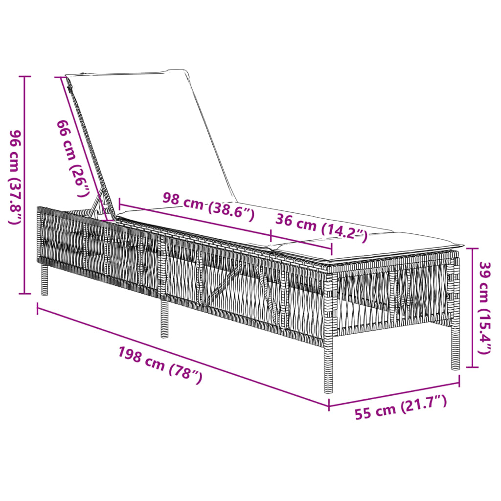 Sun loungers with cushions 2 pcs PE rattan grey