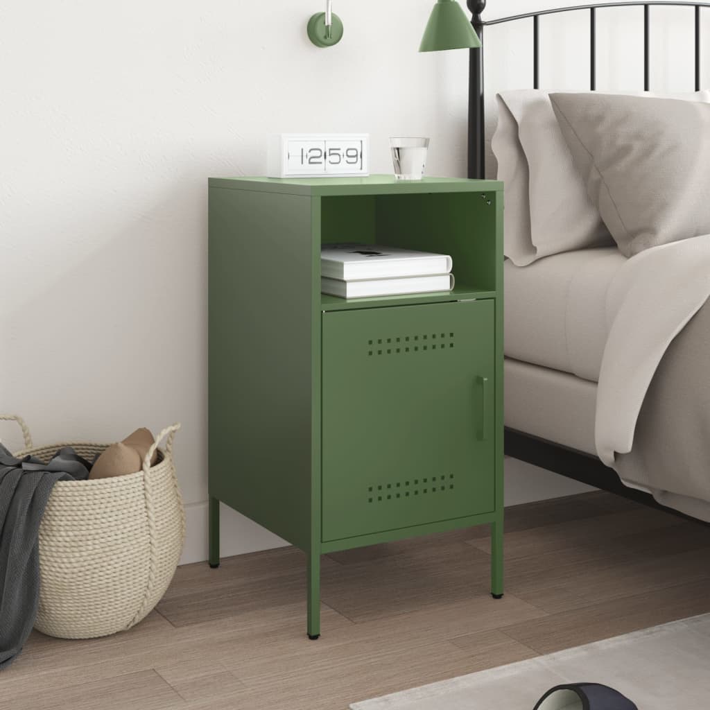Mesa de cabeceira 36x39x68 cm aço verde-azeitona