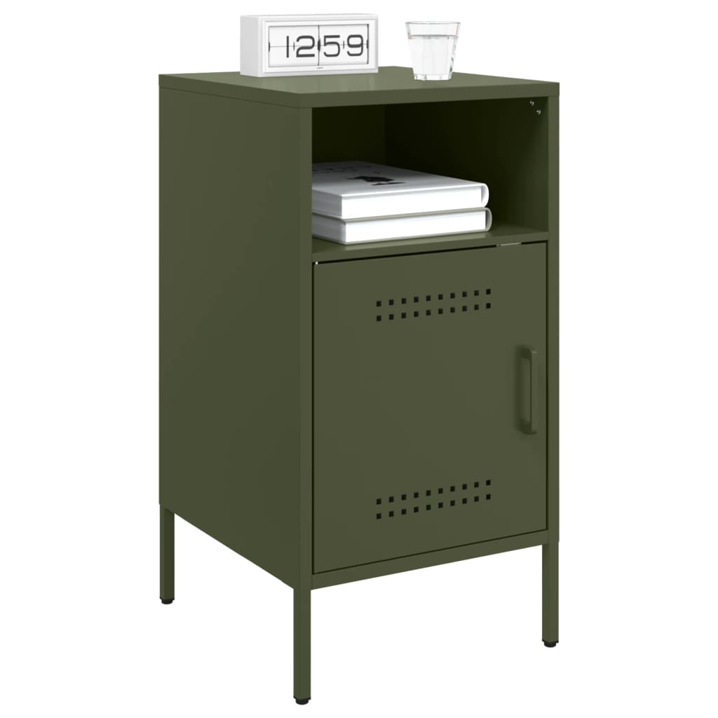 Mesa de cabeceira 36x39x68 cm aço verde-azeitona