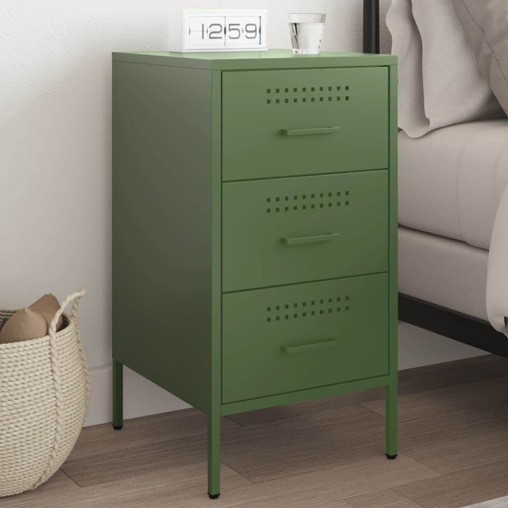 Mesa de cabeceira 36x39x68 cm aço verde-azeitona