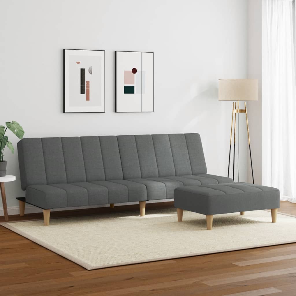 Sofá-cama de 2 lugares c/ apoio de pés tecido cinzento-escuro